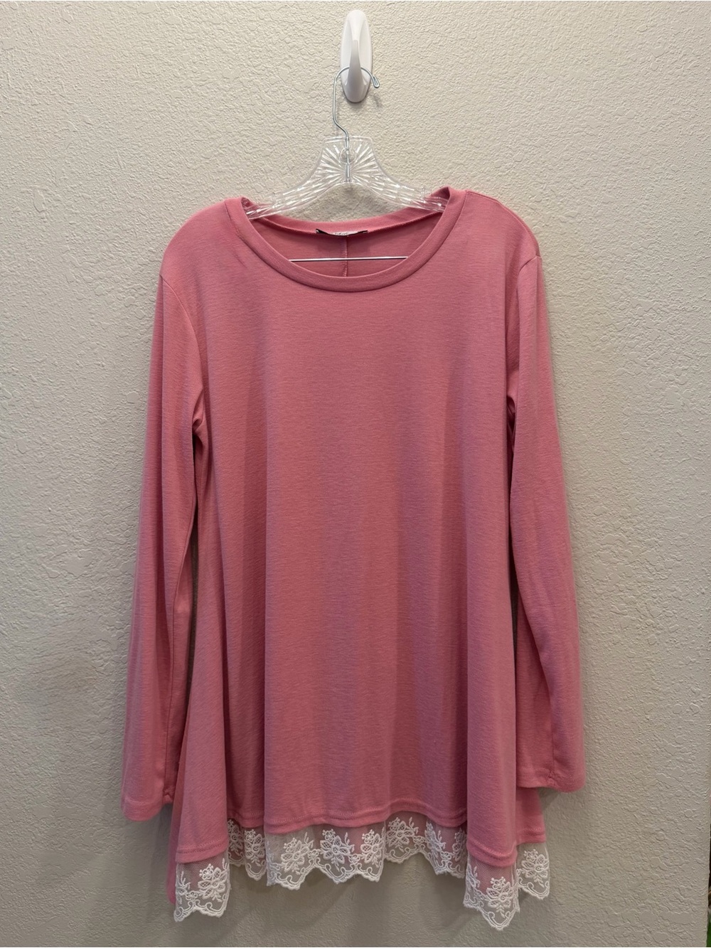 Wekili Dusty Rose Pink Lace Hem Oversized Tunic Top Medium